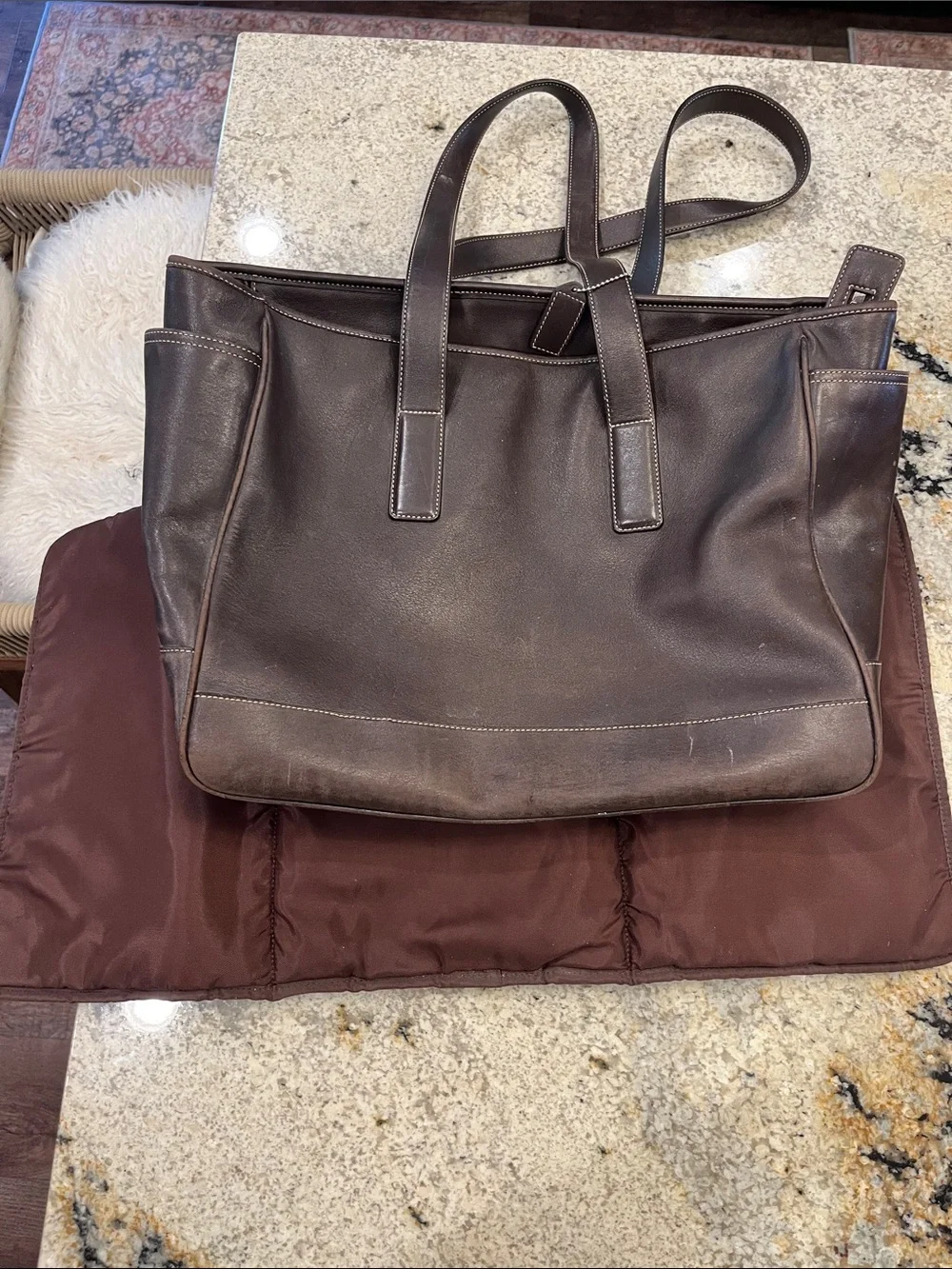 Vintage Coach Leather Hampton Tote Bag in Dark Brown